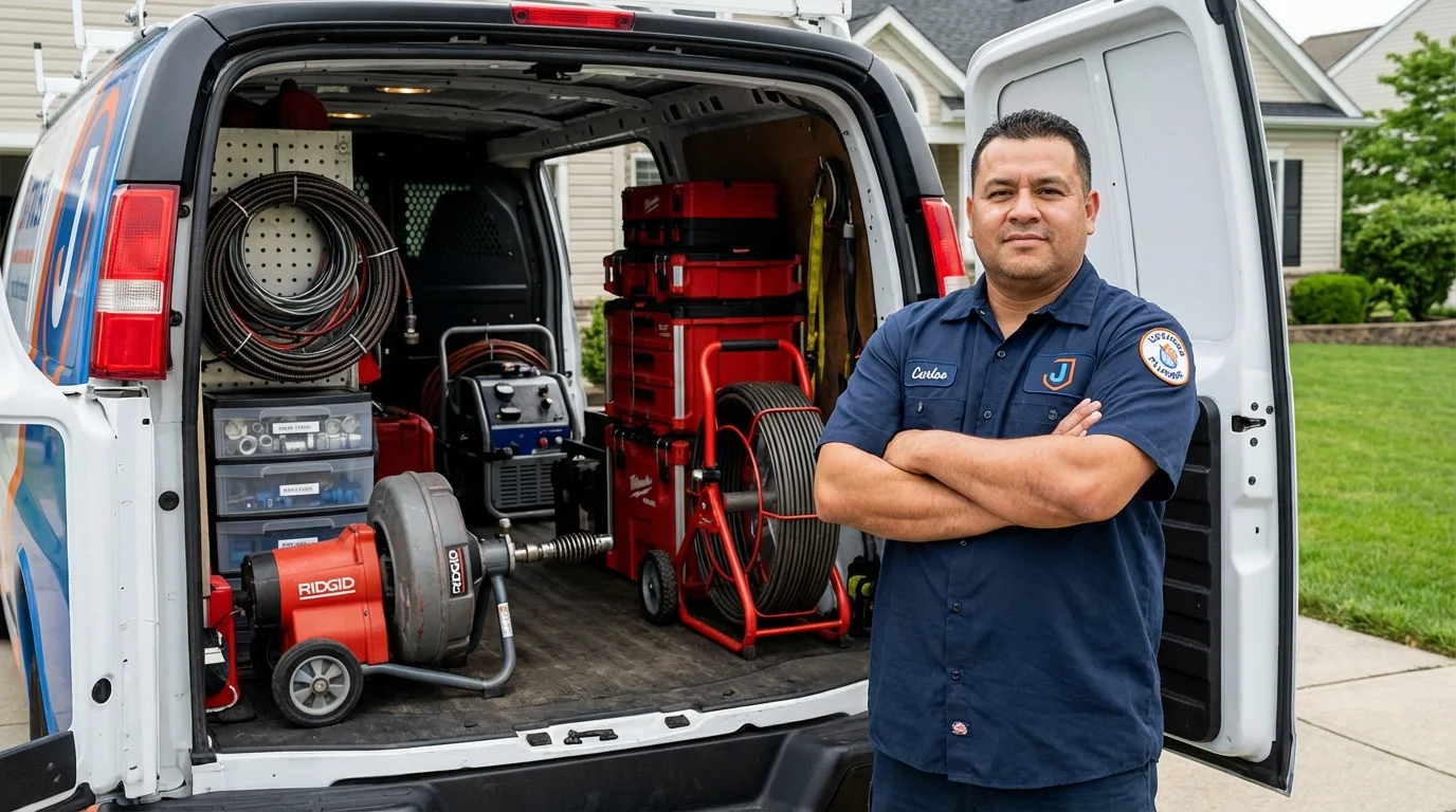 Professional drain cleaning equipment and Johns Plumbing LLC plumber in Coplay