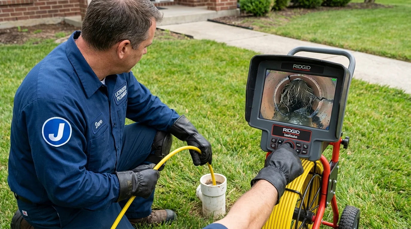 Sewer camera inspection being performed by Johns Plumbing LLC in Coplay