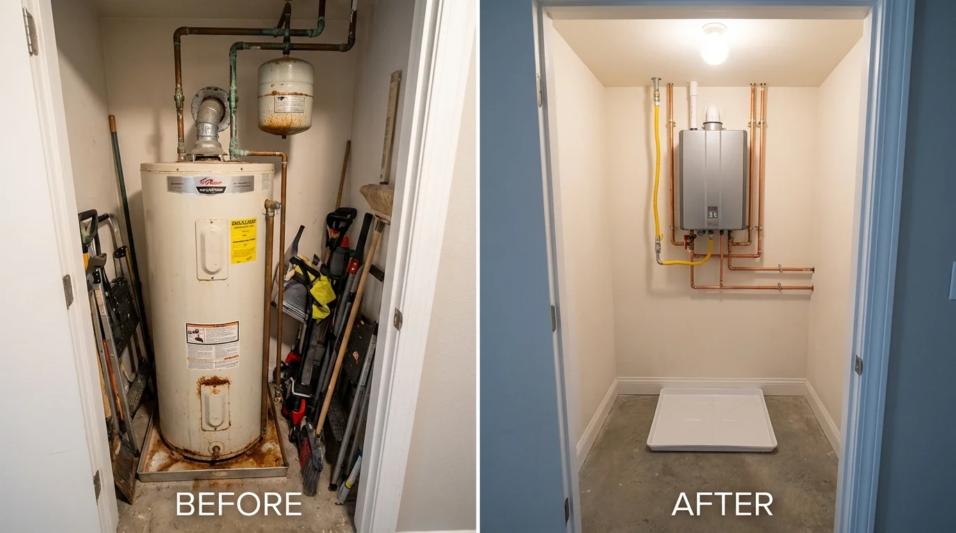 Tank water heater versus wall-mounted tankless unit comparison for Coplay, PA homeowners