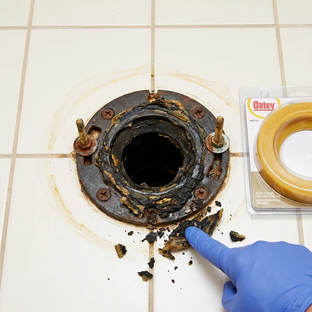 Failed wax ring showing water seepage at the base of a toilet in a Coplay, PA home