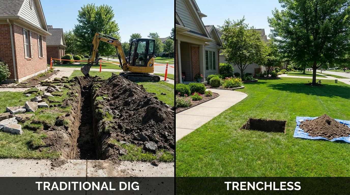 Trenchless sewer repair with minimal yard damage versus traditional excavation in Coplay, PA